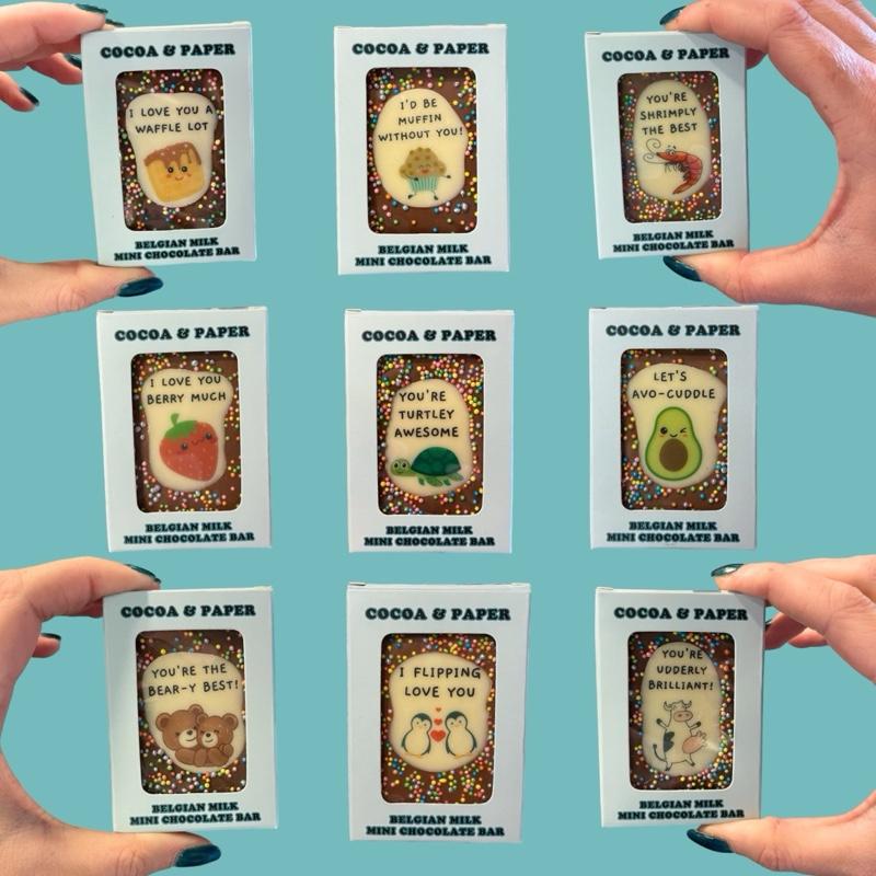 PunBars Mini Funny Edible Image Belgian Milk Chocolate Bars 24 designs