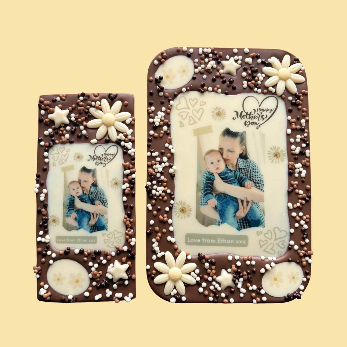 Mother's Day Personalised Photo Daisy Chocolate Bar/ Slab & Gift Box