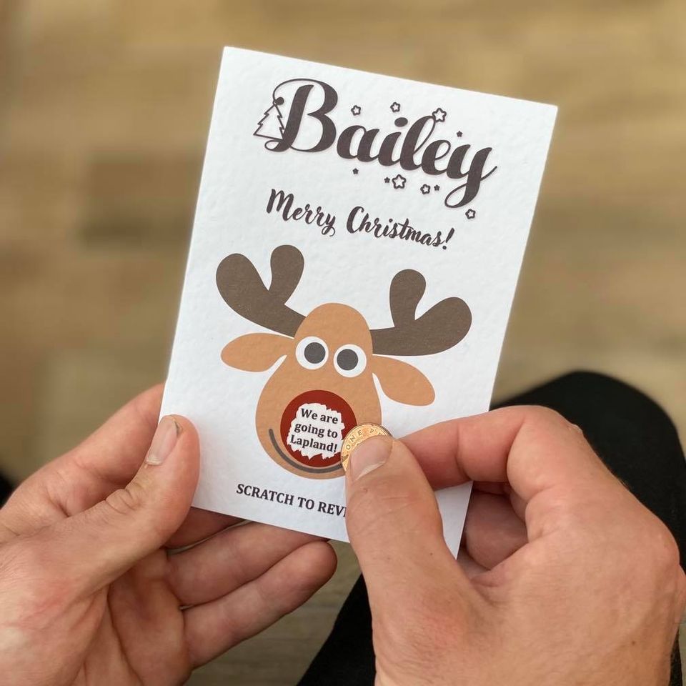 Personalised Christmas Reindeer Scratch Reveal Card