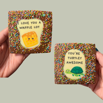 Small Square PunBarsFunny Edible Image Belgian Milk Chocolate Bars