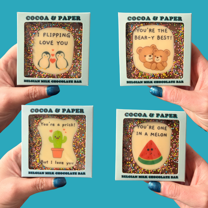 Small Square PunBarsFunny Edible Image Belgian Milk Chocolate Bars