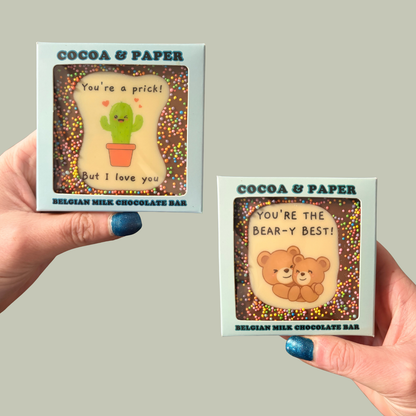 Small Square PunBarsFunny Edible Image Belgian Milk Chocolate Bars