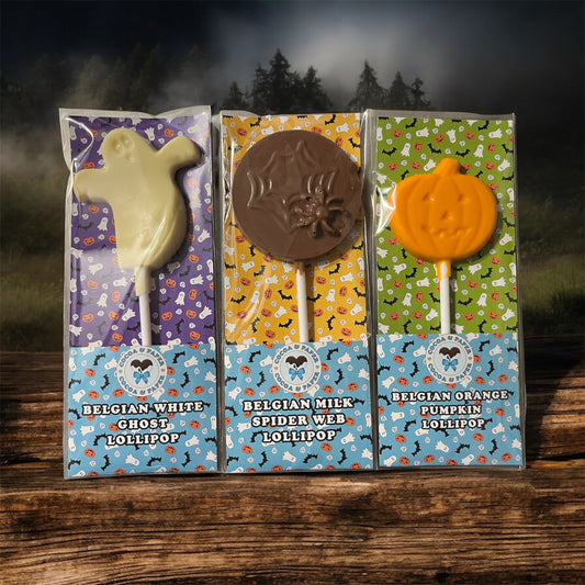 Halloween Lollipop Trio Belgian Orange Milk White Chocolate Lollipops