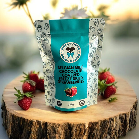 Belgian Chocolate Covered Freeze Dried Whole Strawberries 75g by Cocoa & Paper