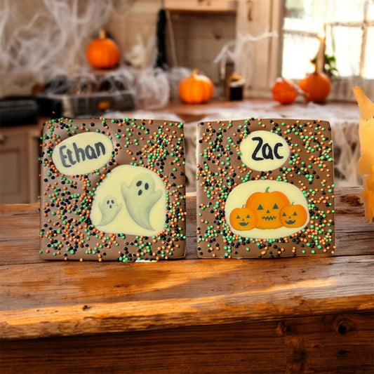 Personalised Mini Square Ghost or Pumpkin Chocolate Bar 60g