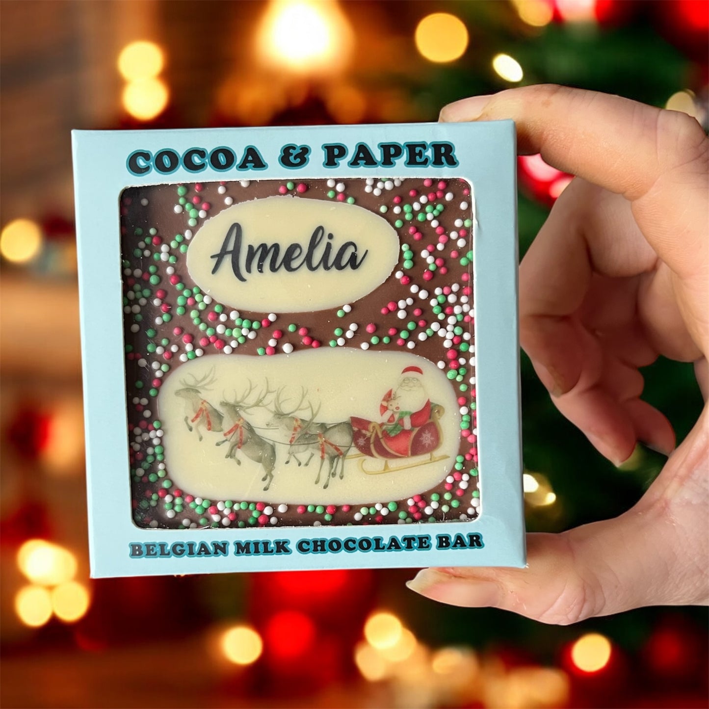Personalised Christmas Square Bars Gift Boxed 60g