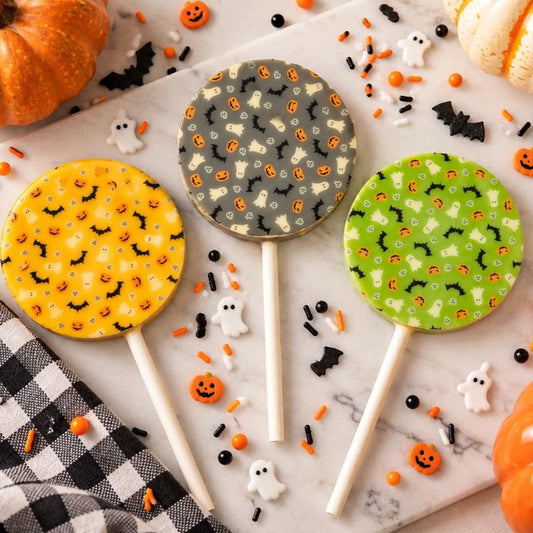 Halloween Lollipop Trio Belgian Orange Milk White Chocolate Lollipops
