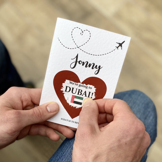 Personalised Holiday Heart Plane Announcement Scratch Reveal Greeting Card