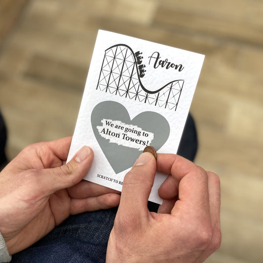 Personalised Theme Park Announcement Scratch Reveal Greeting Card